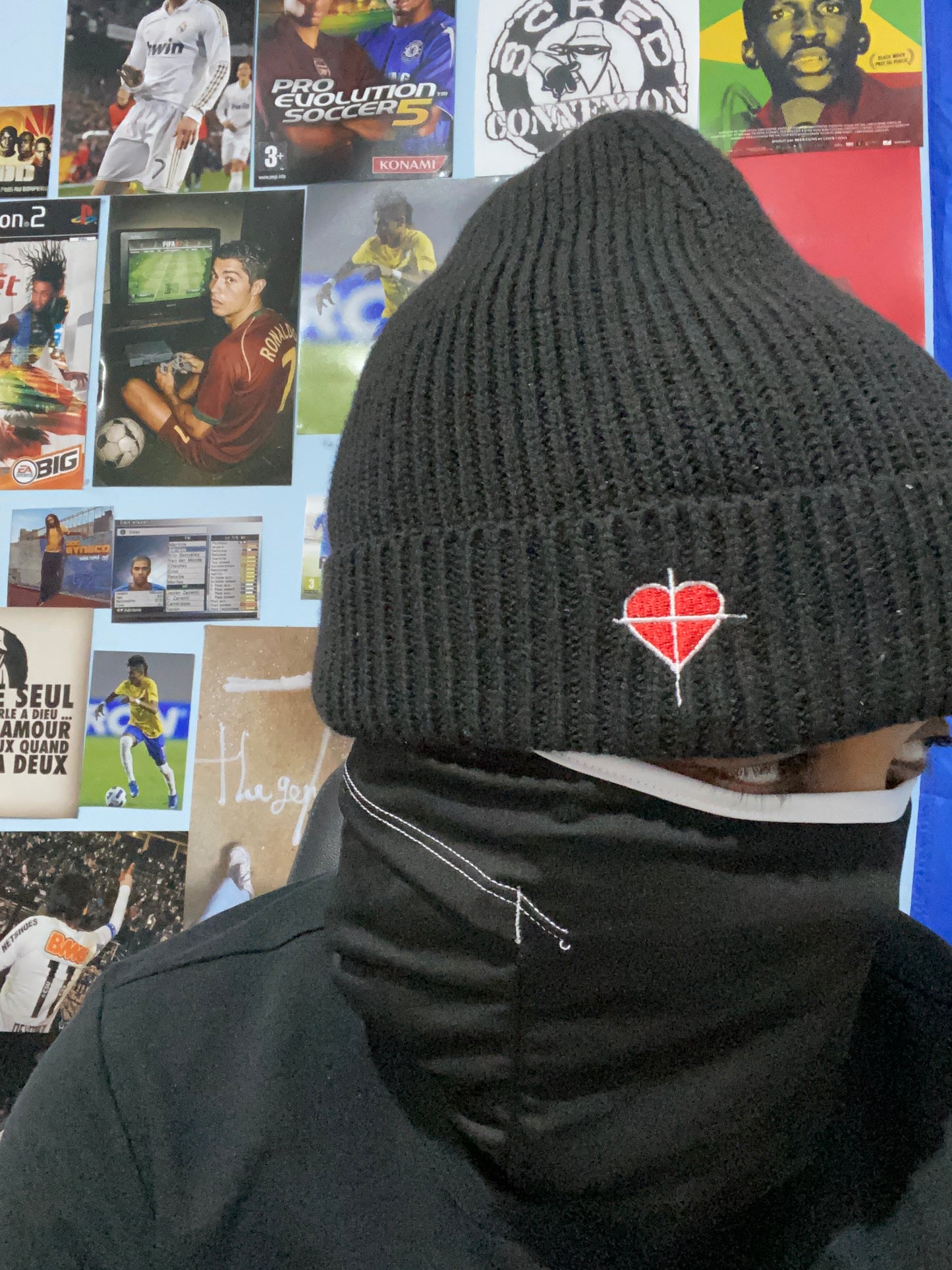 Black Cross & Heart Beanie