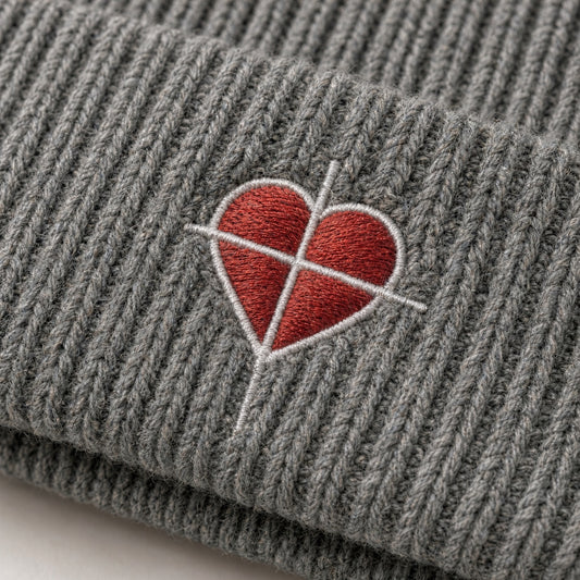 Grey Cross & Heart Beanie
