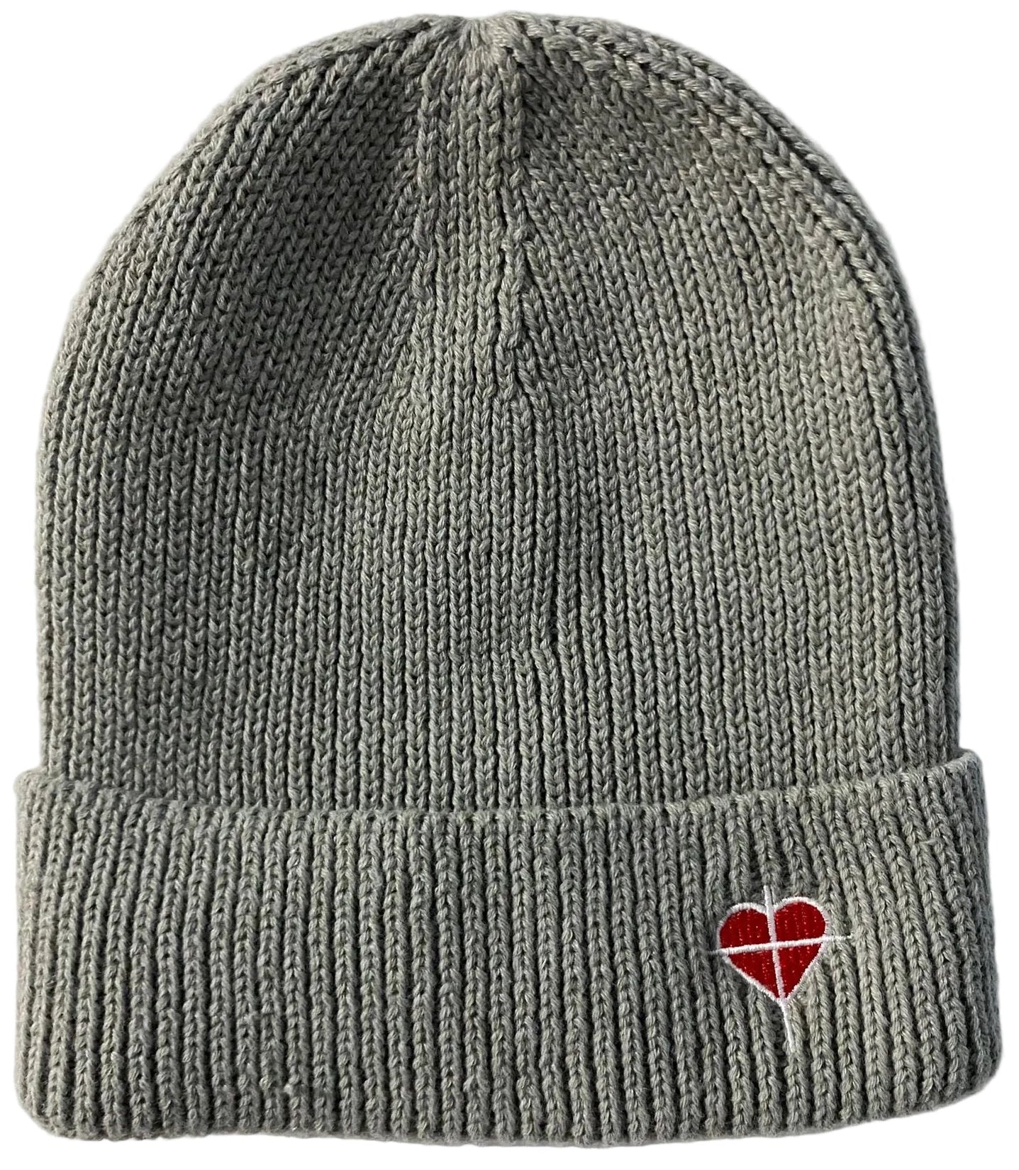 Grey Cross & Heart Beanie