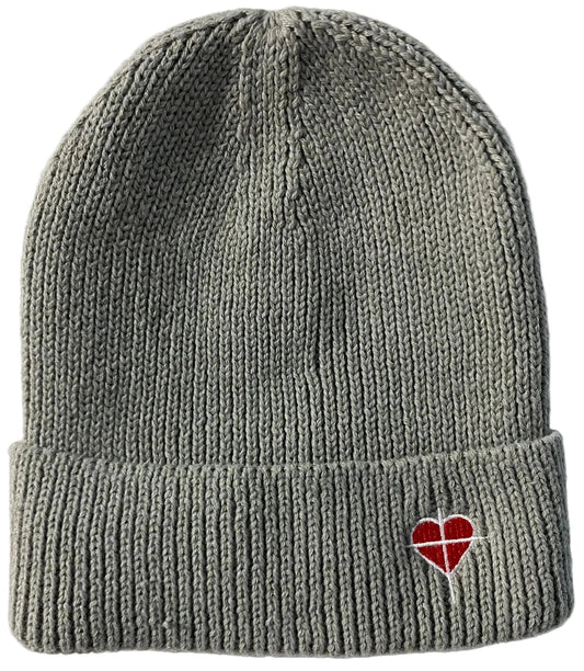 Grey Cross & Heart Beanie