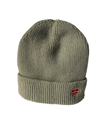 Grey Cross & Heart Beanie