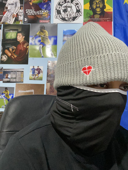 Grey Cross & Heart Beanie