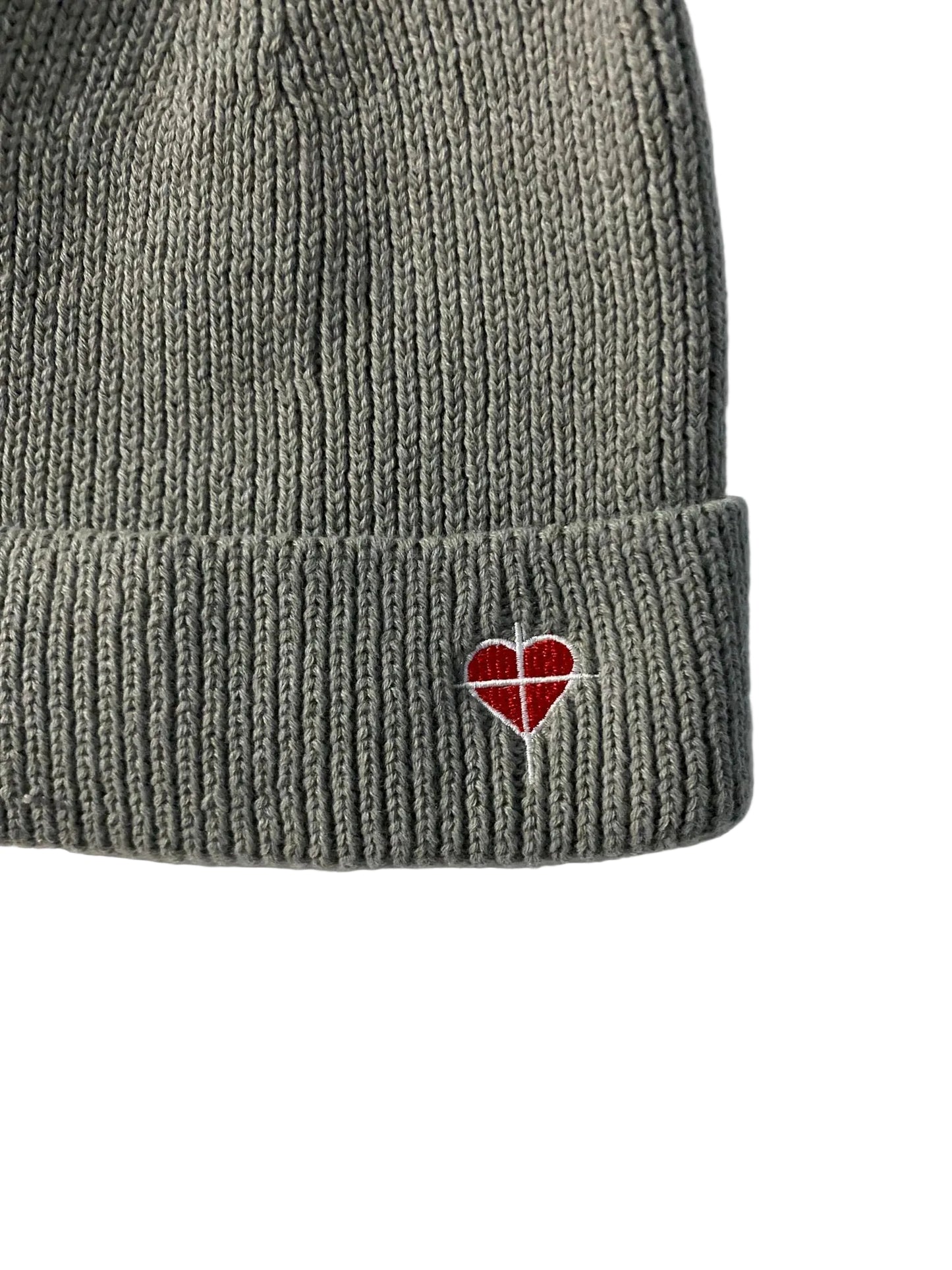 Grey Cross & Heart Beanie
