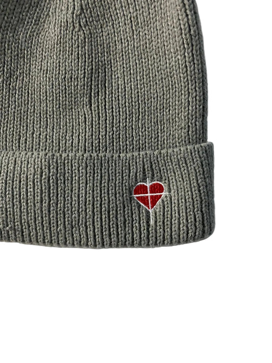 Grey Cross & Heart Beanie