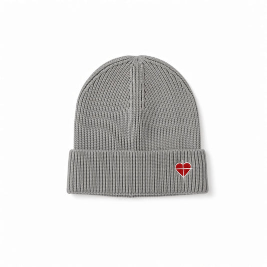 Grey Cross & Heart Beanie